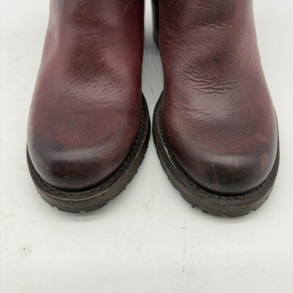 Frye Chelsea Boots Chunky Ankle Bootie Heeled Distressed Leather Brown